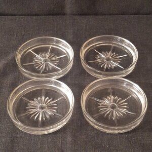 Set 4 Vintage Clear Crystal Glass Drink Bar Coaster Barware Sunburst Starburst